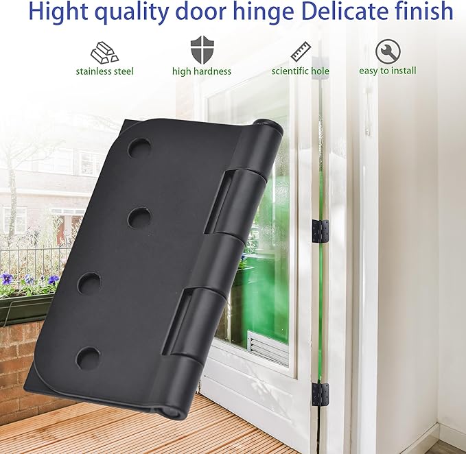 Door Hinge 4 Inch Interior Door Hinges Satin Nickel 4 Inch Interior Hinges Flat Iron Hinge 4"x 4" Door Hardware 5/8" Radius - 12 Pieces