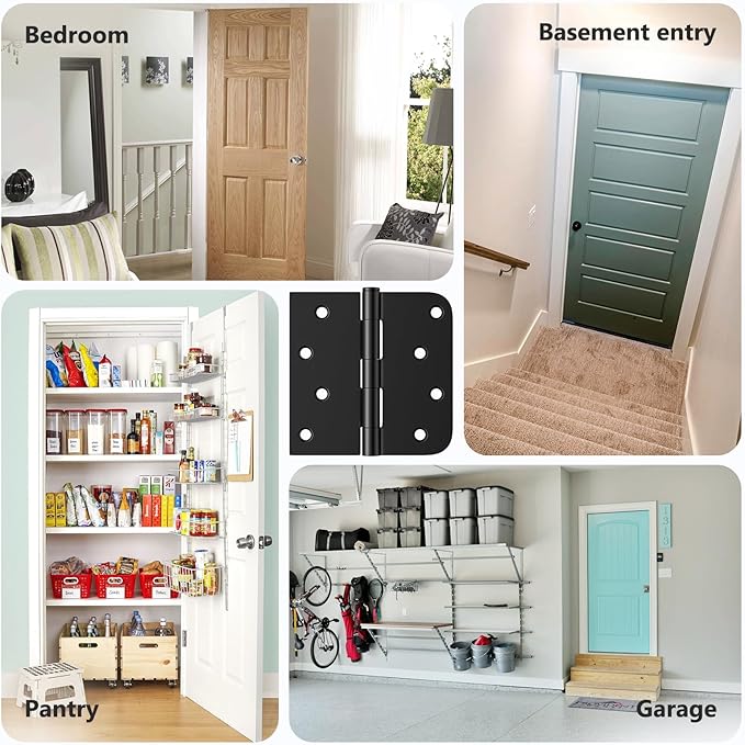 3 Pack Black Door Hinges 4 Inch, Exterior Door Hinges with Square & 5/8" Radius, Removable Pin, Perfect for Heavy-Duty Front & Back Door, Antirust & No Squeaks