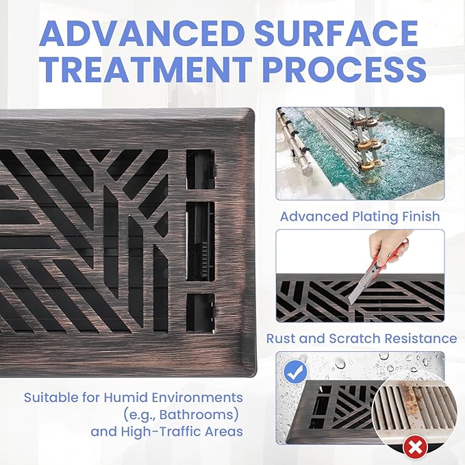 4x10 Inches 2 Pack Heavy Duty Walkable Floor Register Easy Adjust Air Supply Lever Floor Vents - Brooklyn Design - Vent Cover for Home Floor - Oil Rubbed Bronze