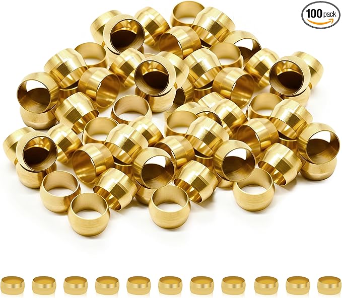 Siptenk 80PCS Brass Compression Sleeves Ferrules for Tube OD 5/16", Hose Compression Fitting Brass Ferrule for DOT Air Brake Lines, Water, Fuel, Oil