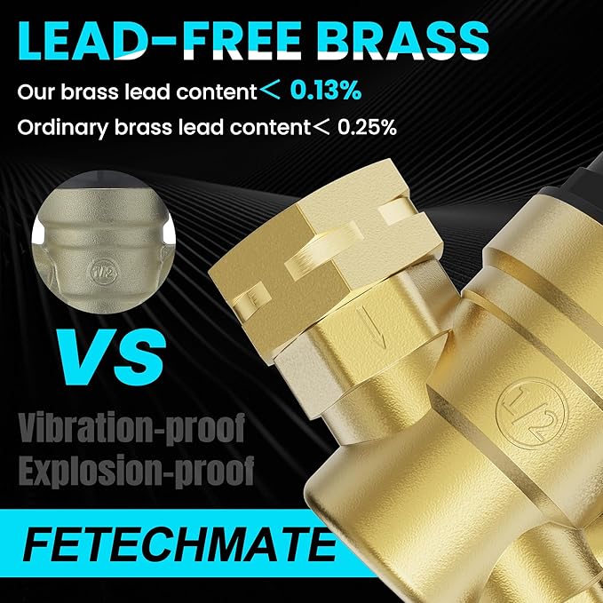 RV Water Pressure Regulator Lead-Free Brass Adjustable Water Pressure Reducer with Gauge and Screen Filter Use in Camper, Trailer, RV Plumbing System
