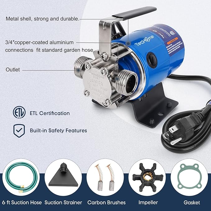 Pump with Hose, 115V 1/10HP 330GPH Power Water Pump Transfer Drain Pump, with Suction Hose Kit.