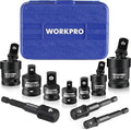 WORKPRO 10 Pieces Impact Socket Adapter Set with Case, Includes 4pc Adapter and Reducer Set, 3pc Universal Joint Socket Set and 3pc Drill Adapter, 1/4" 3/8" 1/2"