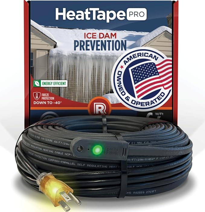 RADIANT SOLUTIONS HeatTapePro - Intelligent Commercial Grade Self-Regulating Heat Cable with GlowCap™ - 10 YR warranty - Ice Dam & Pipe Freeze Protection - 100 ft cable + 10 Ft Cord, 120V, 6 watts/Ft