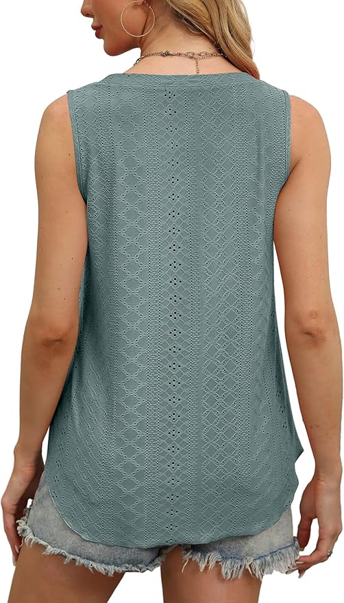 OFEEFAN Womens Tank Tops V Neck Sleeveless Flowy Loose Fit Basic Casual Summer Tops