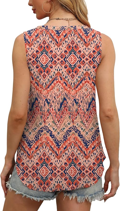 OFEEFAN Womens Tank Tops V Neck Sleeveless Flowy Loose Fit Basic Casual Summer Tops