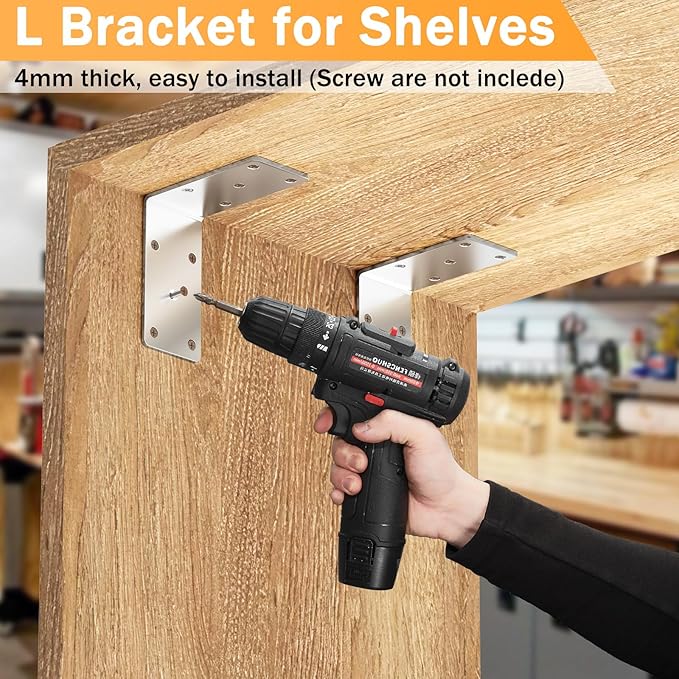 5 x 5 x 2.5 Heavy-Duty Shelf Brackets, L-Shaped Metal Support Bracket for Post Wood 90 Degree Corner Bracket for Floating Shelf, Countertop Support Brackets (Silver 8 Pack)