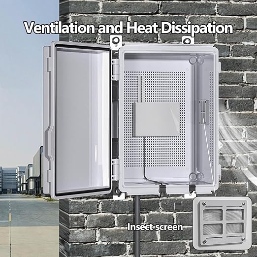 ABS Electrical Junction Box, Ventilated Design, Cable Grommets, IP65 Waterproof Enclosure, Indoor/Outdoor Use with Mounting Panel. (Clear Cover, 8.7"x6.7"x4.3")