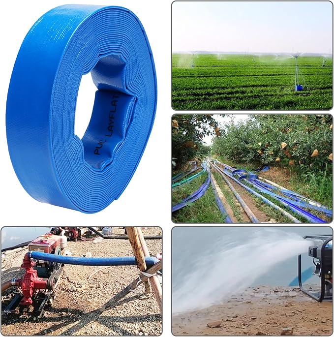 Lay-Flat Pool Backwash Hose - 1.5" x 50Ft Reinforced Heavy Duty PVC Discharge Hose Weather-Proof Vinyl Pool Drain Hose for Water Transfer with 2 clamps