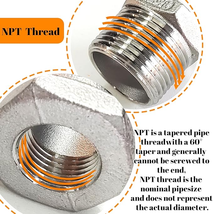 2 Pcs Stainless Steel Bushing 3/4" Male to 3/8" Female, 3/4" to 3/8" NPT Adapter Hex Stainless Steel Reducing Pipe Adapter Fitting Pipe Tube Adapter Convert