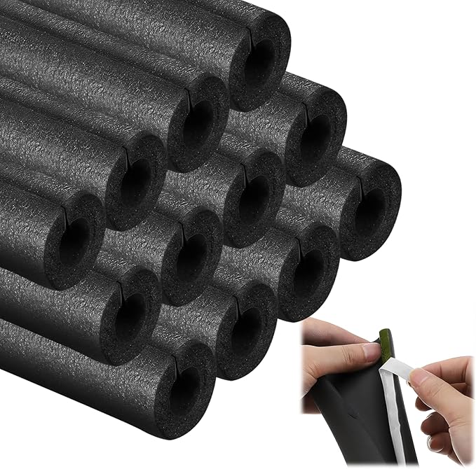 12 Pack Pipe Insulation Foam Tube, 3/4'' Self Adhesive Pre Slit Foam Pipe Covers Polyethylene with Double Sided Tape for Spigot, Winter Outside Pipes, Water Heater Pipes Freeze Protection