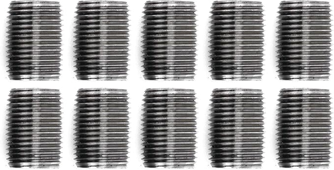Pipe Decor 1/2” x 1” Malleable Cast Iron Pipe Close Nipple, Industrial Steel Grey Fits Standard Half Inch Black Threaded Pipes Nipples and Fittings, Build Vintage DIY Furniture, 10 Pack