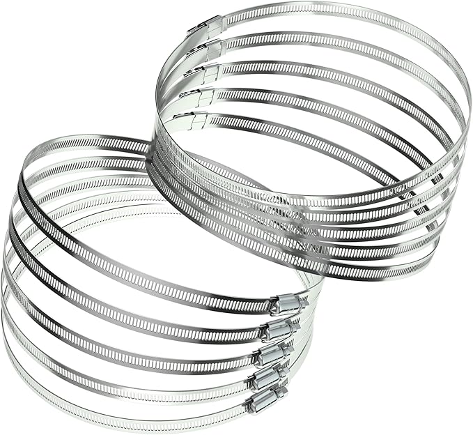 Hose Clamp Set - 10PCS 5 inch 304 Stainless Steel Worm Gear Hose Clamps for Fuel Line,dryer,Intercooler，Garden Water Pipe and Washing machine,Automotive Plumbing,4 1/2'' hose clamps
