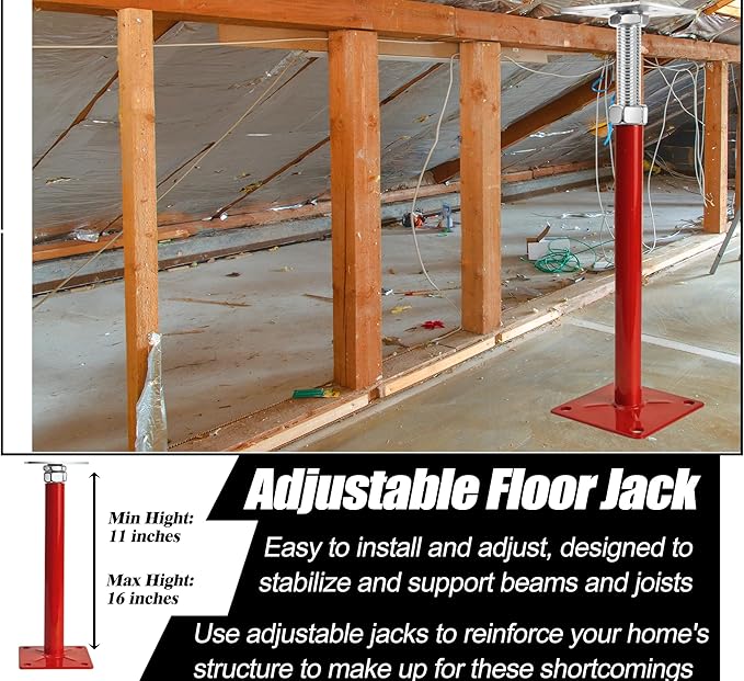 House Jacks for Lifting, 11"-16" Small Screw Jacks Floor Jack Stands, House Floor Jacks Post Pole for Leveling, Adjustable Floor Joist Support Jack for House Foundation Temporary Support