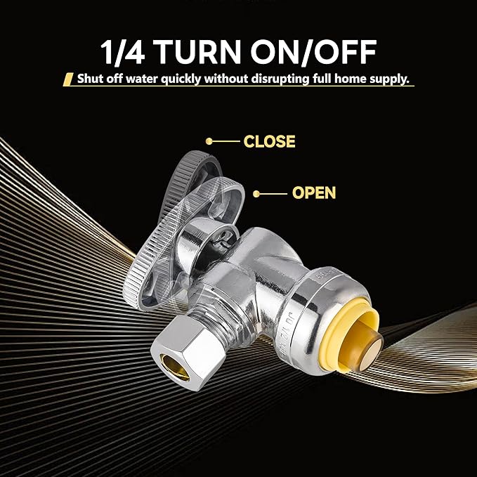 40-Pack Foskan Push Fit Angle Stop Valve,1/4 Turn Shut off Valve 1/2" Push Fit x 3/8" OD,Chrome Plated Brass