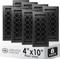 Floor Register 4x10 Vent Cover – 8 Pack – Heavy-Duty Steel, Rustproof & Walkable Grates, Drop-in Install, Adjustable Air Supply Switch - Decorative Honeycomb Design, Textured Black