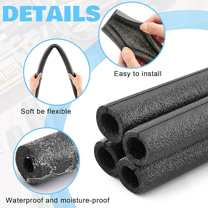 Amylove 3.3 Feet Foam Pipe Insulation Foam Tube Insulating Water Pipe Pool Swim Noodles Heat Preservation Pipes Covers for Tubing Outdoor Freeze Protection (12 Pcs,Black,1 ft X 1 Inch)