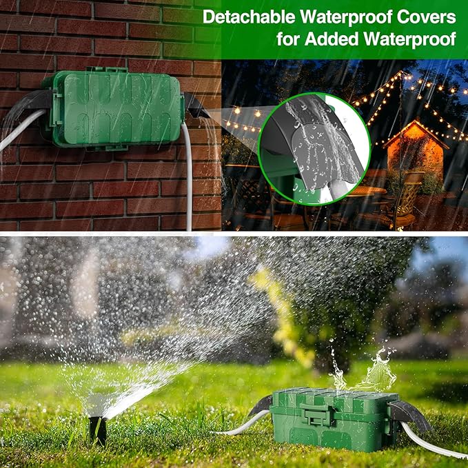 Flemoon 2-Piece Outdoor Waterproof Electrical Box Set – 12.5" x 8.5" x 5" Large & 8.1" x 4.9" x 3.1" Small Weatherproof Electrical Boxes for Power Strips, Outlets, Holiday String Lights, Green