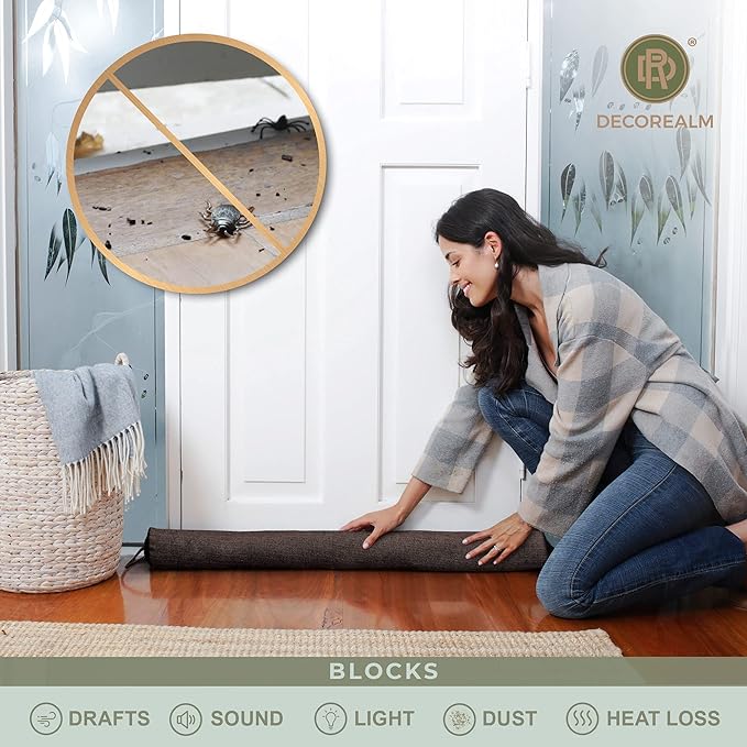 Under Door Draft Stopper and Blocker, Draft Guard for Doors and Windows, Decorative Fabric Cylinder Blocker Provides Weighted Door Insulation by DECOREALM (Brown, 36 Inches)