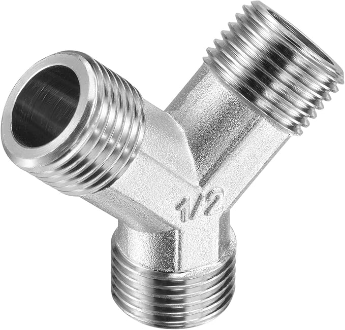 uxcell Pipe Fitting G1/2 Male Thread Y Shape 3 Way Wye Hose Connector Adapter, Nickel-Plated Copper