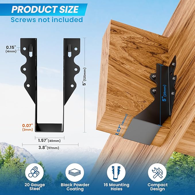 25 pcs 2x6 Joist Hangers Black Face Mount Joist Hangers , 2x6 Brackets Fits Truss Connectors,Rafter Brackets for Floor Deck and Ceiling Joists Q235B Steel Black Powder Coated
