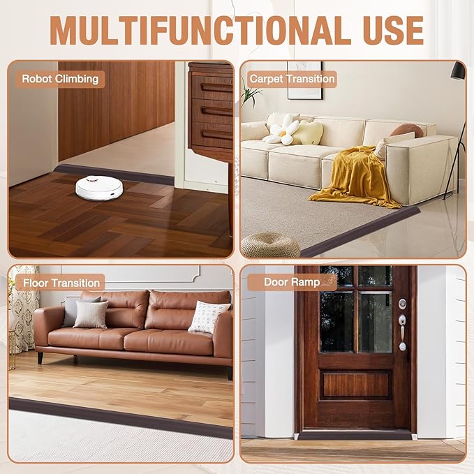 Floor Transition Strip Self Adhesive Vinyl Door Threshold for Doorways Carpet Edging Trim Overlap Edge Reducer for Laminate Floor, Carpet, Tile (Dark Walnut Grain, 2/5" to 3/5", 3.3Ft)