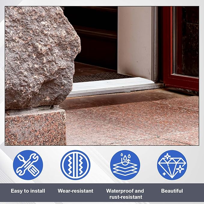 Tandefio 2 Pcs Door Saddle Threshold for Doorway Interior Sturdy Aluminum Commercial Fluted Saddle Door Threshold Durable and Sleek Doorway Entryway Access Draft Protection (5" X 1/2" X 36",Silver)