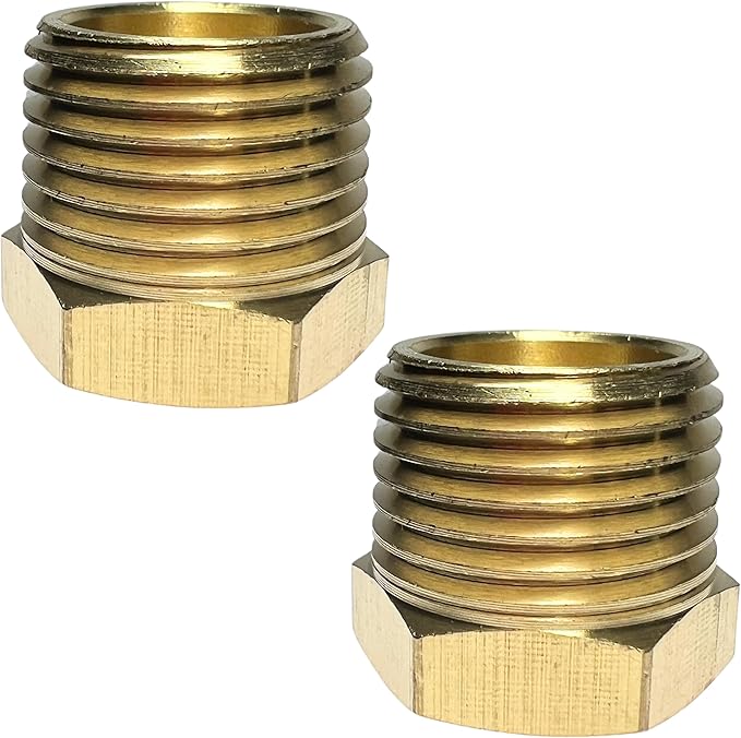 2pcs 1/2" NPT Male x 3/8" NPT Female Brass Reducer Hex Bushing Threaded Fitting Adapter by CX WONDERLAND