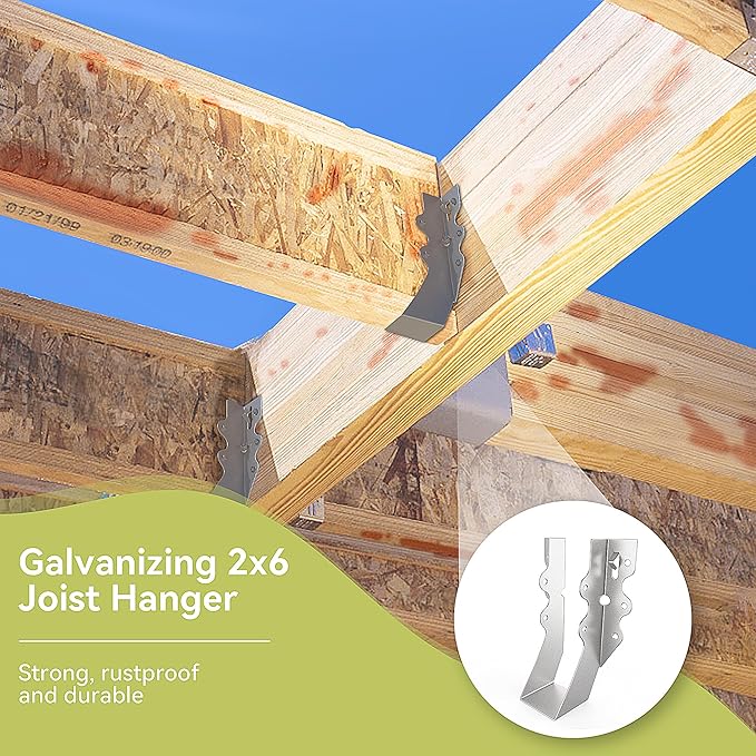 25 pcs 2x6 Joist Hanger,LU26 20 Gauge Galvanizing Face Mount Joist Hangers for Wood,Hurricane Tie for Rafter Fits Truss Connectors.Rafter Hangers 2x6 Great for Floor Deck and Ceiling Joists