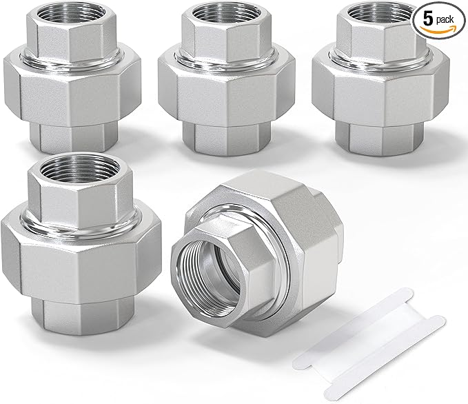 TAISHER 5PCS 304 Stainless Steel Union，3/8" NPT Female Cast Pipe Fitting