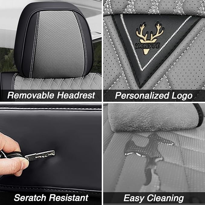 Car Seat Covers for Jaguar E-PACE 2018-2024,Breathable Nappa Leather Car Seat Protector,Front Seat Cover with Pillow Automotive Seat Cushion with Airbag Compatible(Front Seats,Black-Gray)