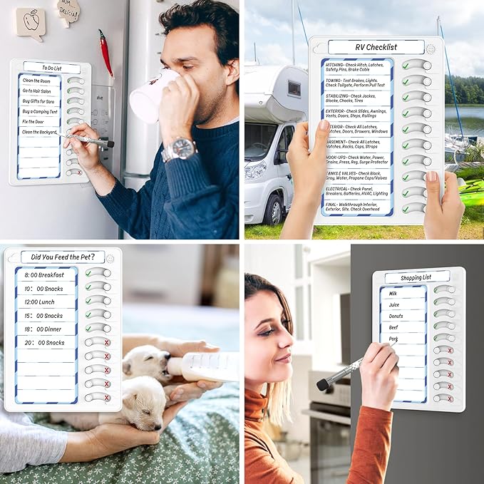 Chore Chart for Kids Dry Erase Chore Board ADHD Tools for Kids to Do List Checklist Task Board Routine Chart Planning Board for Fridge with 10 Sliders and Magnetic Marker, White and Blue, 2 Pack
