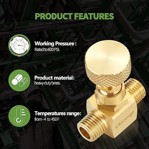 2 Pack Heavy Duty Brass Replacement Control Needle Valve 1/4" Male NPT X 1/4" Male NPT Connection