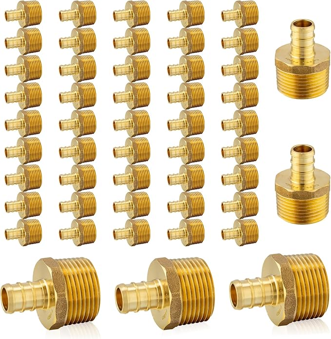 (50-Pack) PEX Fittings, Pex 1/2"x3/4" Male Threaded NPT Adapter, Brass Crimp Fittings, for PEX Tubing Pipe Plumbing, ASTM F1807