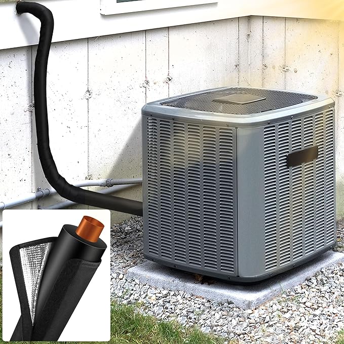 HVAC Copper Pipe Insulation Cover, 72''x10.2'' Outdoor Mini Split AC Heating System Line Foam Tube Protector Sleeve, Flexible Insulation Wrap for Central Air Conditioner and Heat Pump, Black 2PCS