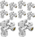 10-PCs HeSun Quarter-Turn Angle Stop Valve, 1/2" FIP x 3/8" OD Comp x 3/8" OD Comp, Dual Compression Outlet Shut Off Valve, PEX Chrome Plated Brass(VALVE209-10)