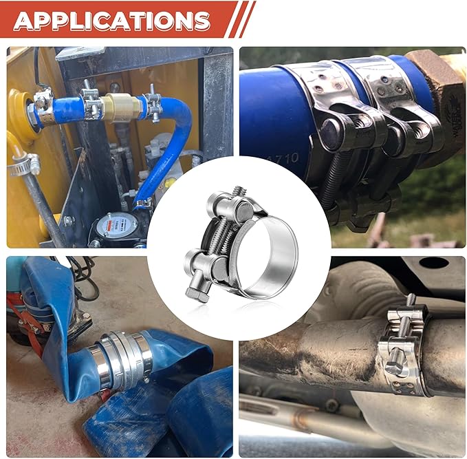 AKIHISA T-Bolt Hose Clamp,64-67mm OD Range 304 Stainless Steel Pipe Strap Clamp, Adjustable Heavy Duty Tube Clamp (2Pack, 2.52" to 2.64")