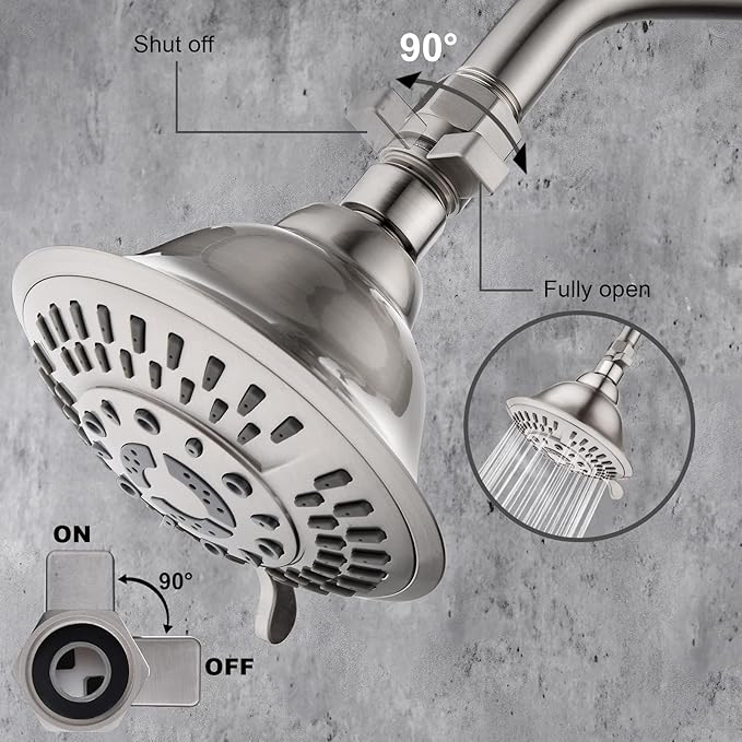 BRIGHT SHOWERS Water Flow Control Valve, Brass Shower Valve with Handle Lever, Flow Regulator Water-Saver Volume, Brushed Nickel