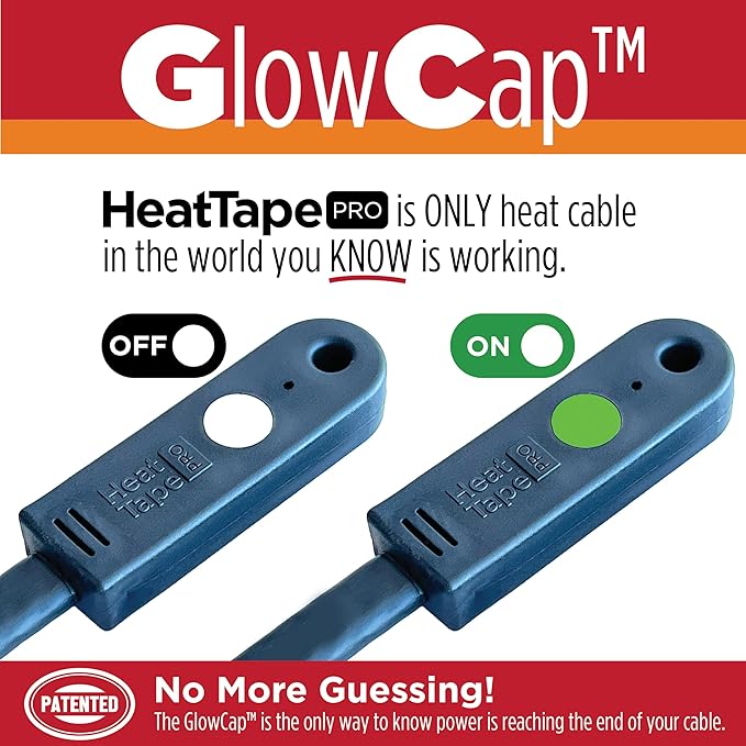 RADIANT SOLUTIONS HeatTapePro - Intelligent Commercial Grade Self-Regulating Heat Cable with GlowCap™ - 10 YR warranty - Ice Dam & Pipe Freeze Protection - 112 ft cable + 10 Ft Cord, 120V, 6 watts/Ft