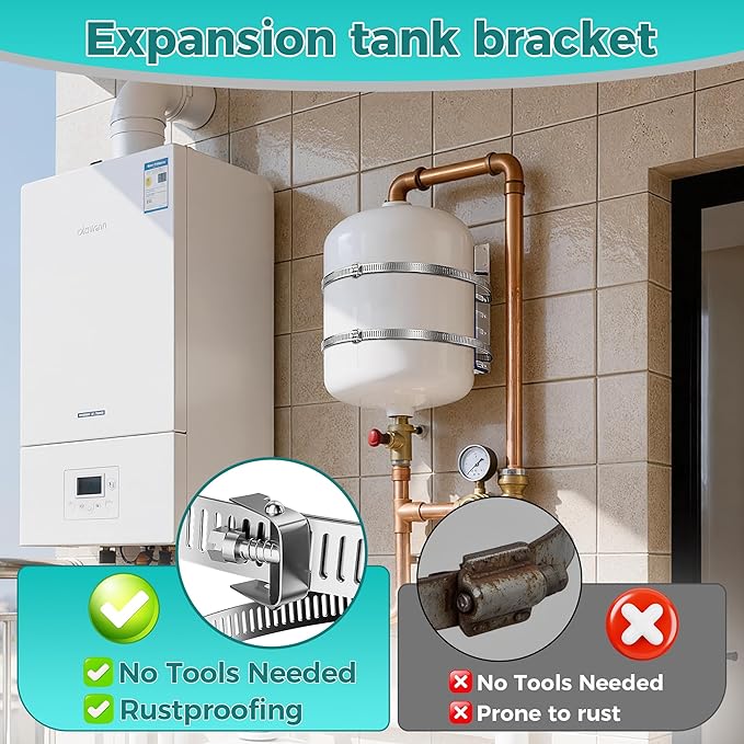 Quickstrap Expansion Tank Mounting Bracket, Thermal Expansion Tank Support, Water Tank Bracket Holds up to 5-Gallon Water Heater Tanks & 13-Inch Diameter Cylinders (1 Set)