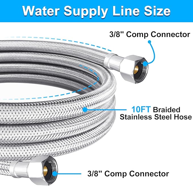 Dishwasher Installation Kit - 10 FT Premium Stainless Steel Braided Dishwasher Hose kit,Food Grade PEX Inner Tube Dishwasher Water Supply Line with 3/8"x3/8"MIP Elbow,3/8"x 3/4" FHT Elbow