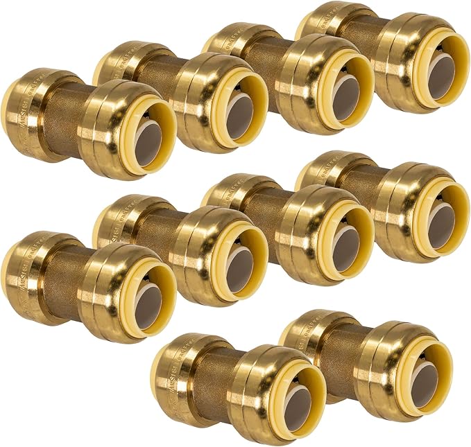 PROCURU 10-Pack 3/4-Inch PushFit Coupling, Push-to-Connect Brass Plumbing Fitting for Copper, PEX, CPVC, PE-RT Pipe (8X1014-10P)