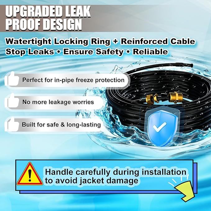 in Pipe Heating Cable Prevents Pipes from Freezing, Internal Self-regulating Heat Trace Cable for Safe Drinking Water, 120V 20FT