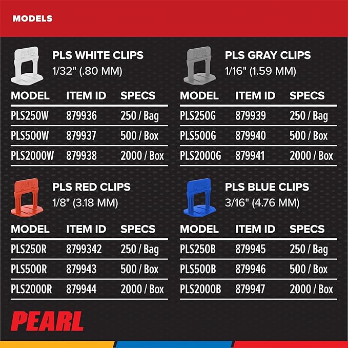 PEARL ABRASIVE CO. Leveling System Box of 500, White, 1/32"