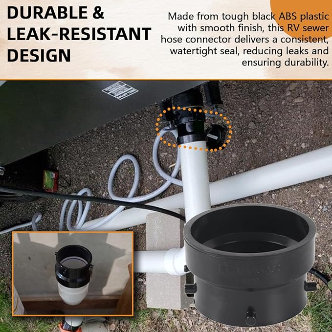 TonGass T1029-2 RV Sewer Termination Adapter - 3" Hub x 3" Bayonet, RV Sewer Hose Termination Adapter with Thread Seal Tape, Camper Sewers Terminations Adapters to 3" PVC - Black