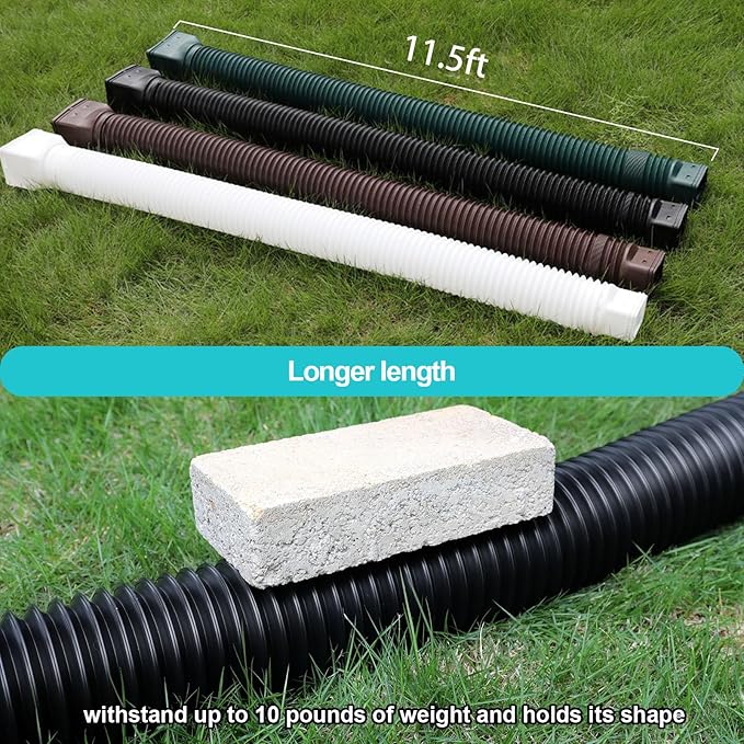 11.5ft Long Gutter Downspout Extensions Flexible, Drain Downspout Extender, Down Spout Drain Extender, Gutter Connector Rainwater Drainage, Extendable from 2.6ft to 11.5ft(White)