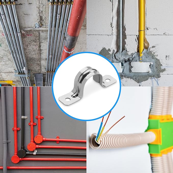 OhLectric Pipe Support Strap - Steel Pipe Strap with 2 Holes - Heavy-Duty 2 Inch U Bracket - Zinc Coated Tension Tube Clip - Pipe Clamp for EMT Conduits – (50 Pack)