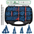 FOLIV 260PCS Concrete Screws with Drill Bit, 1/4 3/16 Concrete Screws Assortment Kit, Flat & Hex Head Masonry Block Brick Cement Screws and Anchors, Diamond Point, Length from 1-1/4” to 2-1/4”
