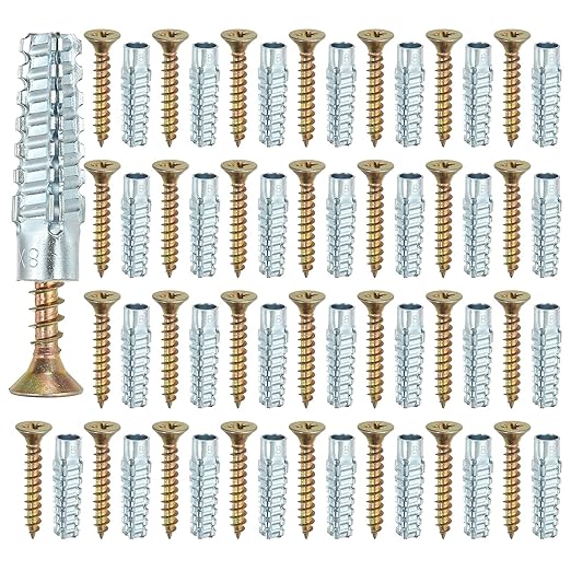 PATIKIL 30 Pcs Drywall Hollow Wall Anchors with Screws 0.24 x 1.5, Steel Dry Wall Anchors Kit for Wooden Concrete Plaster Hinge Hole Repair, Silver (8 x 38mm)