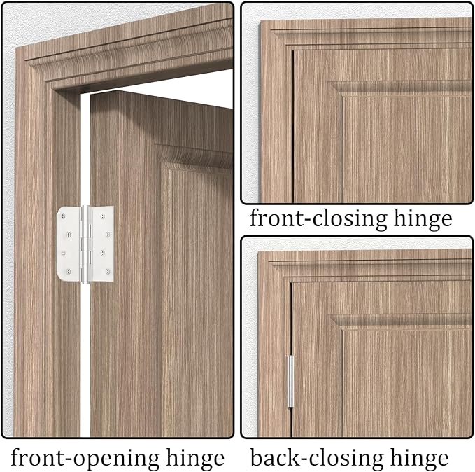 Ball Bearing Door Hinges, 4 x 4 Inches Door Hinges,3 Pack Stainless Steel Hinges with Square and 5/8'' Radius Corner, Heavy Duty Stainless Steel Hinges, Smooth and Quiet, Non Removable Pin